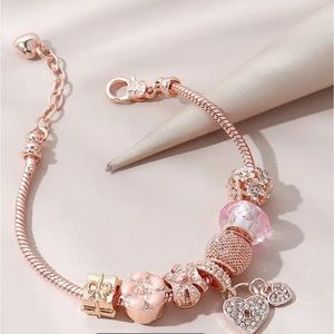 Rose Flower Beaded Copper Bracelet Heart Crown Flower Women's Elegant Jewelry